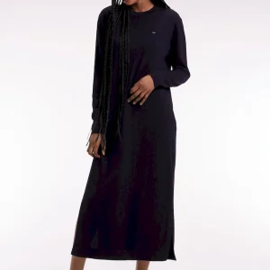 Robe en laine mérinos marine à col rond