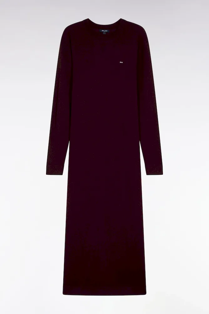 Robe En Laine Mérinos Bordeaux à Col Rond