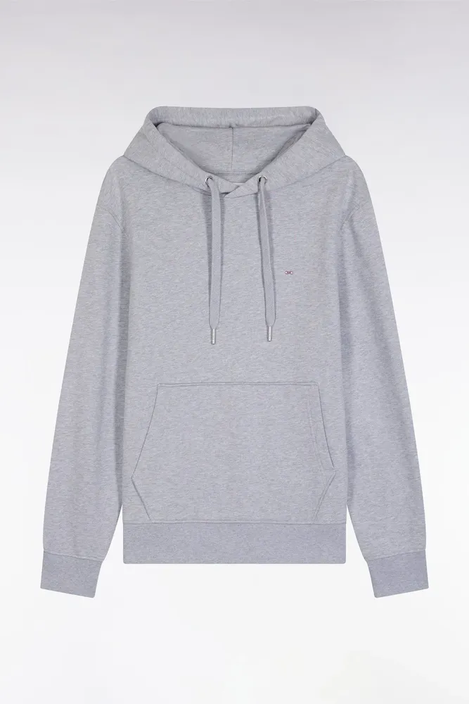 Sweatshirt à Capuche En Coton Gris Coupe Droite