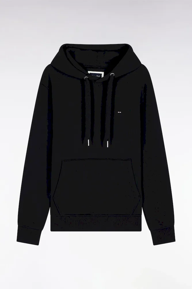 Sweatshirt à Capuche En Coton Noir Coupe Droite