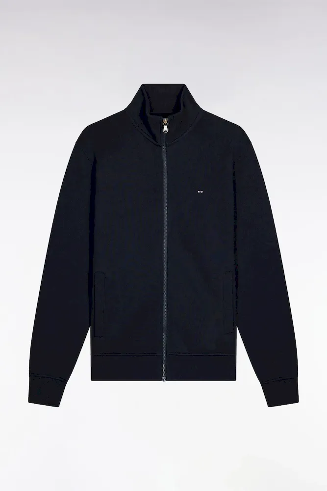 Sweatshirt Zippé En Coton Marine Coupe Droite