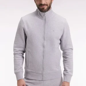 Sweatshirt zippé en coton gris coupe droite