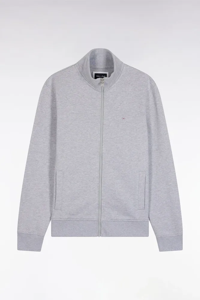 Sweatshirt Zippé En Coton Gris Coupe Droite