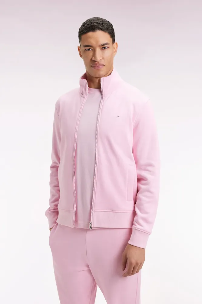 Sweatshirt zippé en coton rose coupe droite