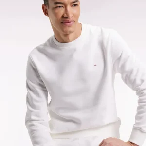 Sweatshirt à col rond en coton blanc coupe droite