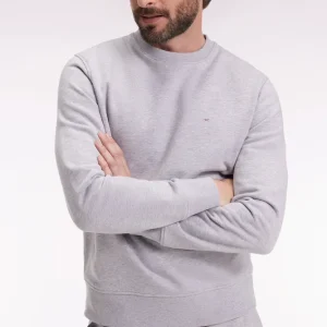 Sweatshirt à col rond en coton gris coupe droite