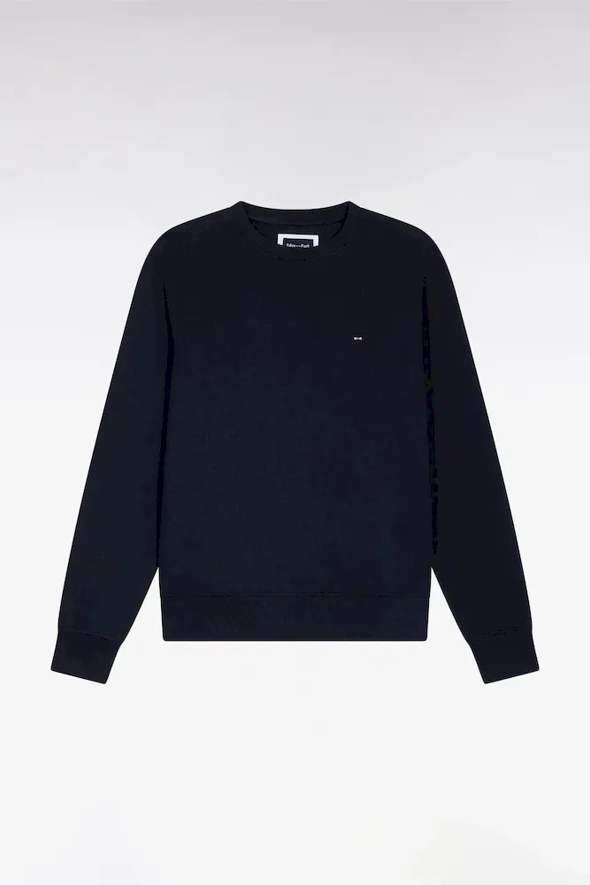Sweatshirt à Col Rond En Coton Marine Coupe Droite