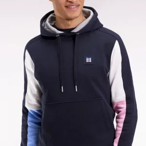 Sweatshirt à capuche marine découpes manches contrastées