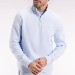 Sweatshirt à col montant zippé en molleton coton ciel