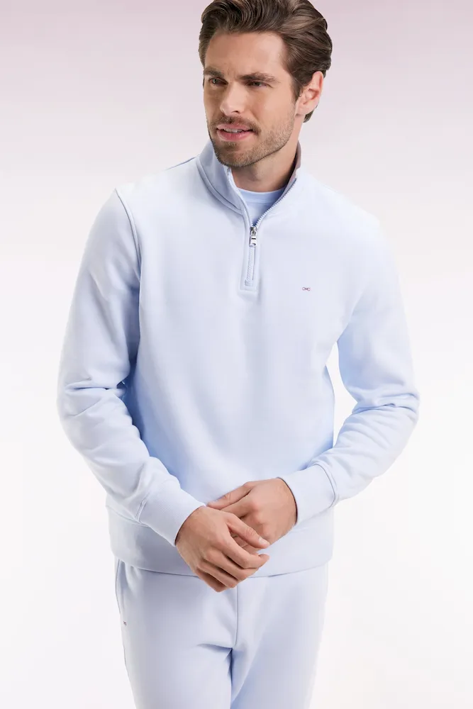 Sweatshirt à col montant zippé en molleton coton ciel