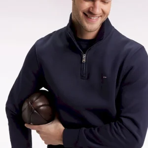 Sweatshirt à col montant zippé en molleton coton marine