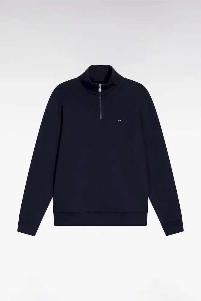 Sweatshirt à Col Montant Zippé En Molleton Coton Marine
