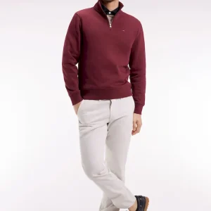Sweatshirt à col montant zippé en molleton coton bordeaux