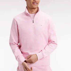 Sweatshirt à col montant zippé en molleton coton rose