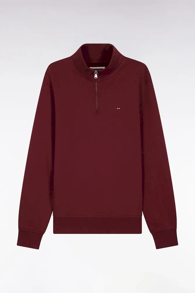 Sweatshirt à Col Montant Zippé En Molleton Coton Bordeaux