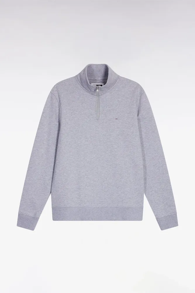 Sweatshirt à Col Montant Zippé En Molleton Coton Gris