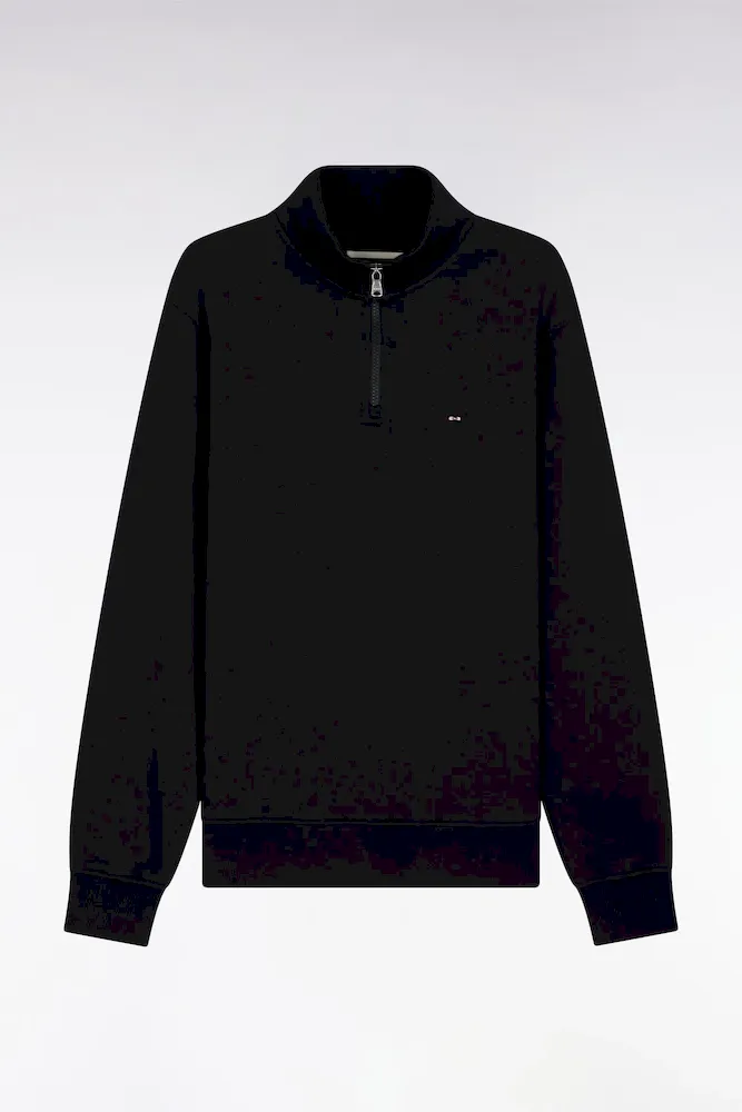 Sweatshirt à Col Montant Zippé En Molleton Coton Noir
