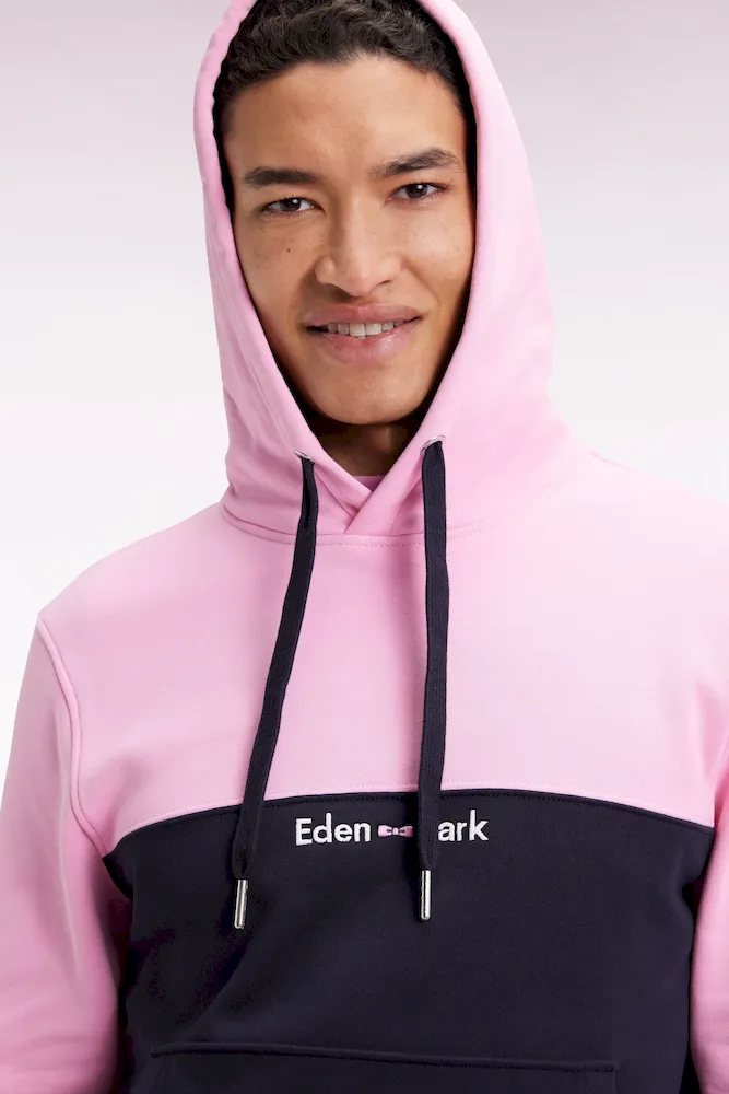 Sweatshirt à capuche bicolore rose coupe droite