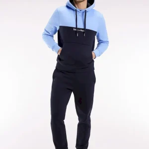 Sweatshirt à capuche bicolore marine coupe droite