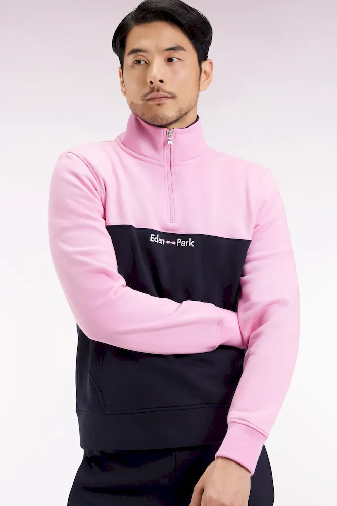 Sweatshirt col camionneur en molleton bicolore rose