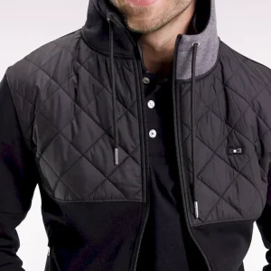 Sweatshirt zippé en interlock bimatière matelassé noir et gris