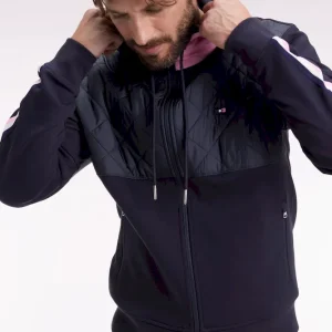Sweatshirt zippé en interlock bimatière matelassé marine et rose
