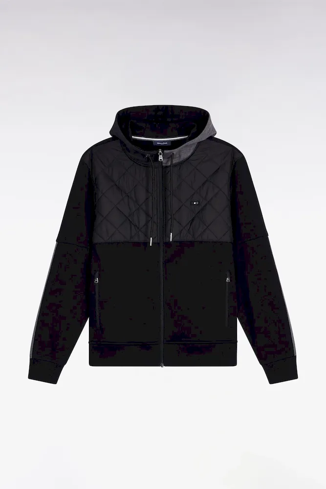 Sweatshirt Zippé En Interlock Bimatière Matelassé Noir Et Gris