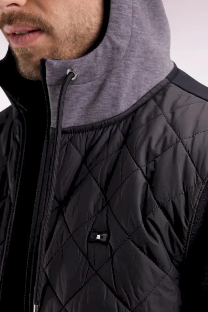 Sweatshirt zippé en interlock bimatière matelassé noir et gris – Bild 4