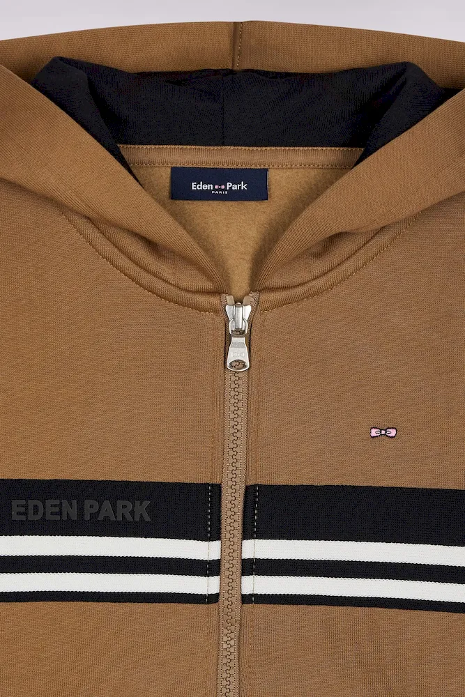 Sweatshirt à Capuche Zippé En Molleton Mélangé Camel