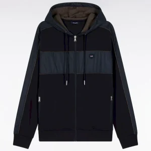 Alternative view of Sweatshirt zippé à capuche en molleton et nylon marine et beige