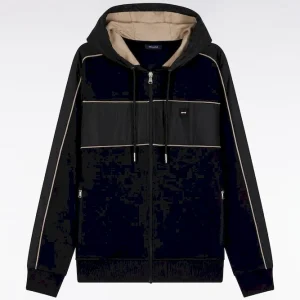 Alternative view of Sweatshirt zippé à capuche en molleton et nylon noir et beige