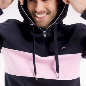 Sweatshirt à capuche semi-zippé marine et rose