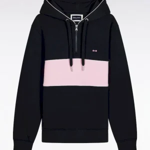 Alternative view of Sweatshirt à capuche semi-zippé marine et rose