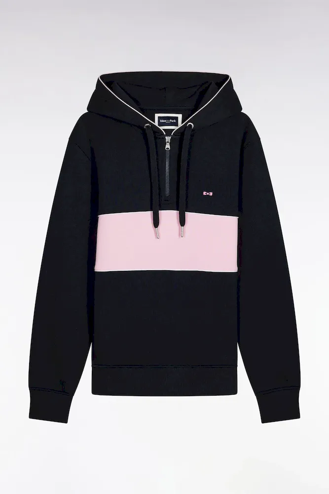 Sweatshirt à Capuche Semi-zippé Marine Et Rose