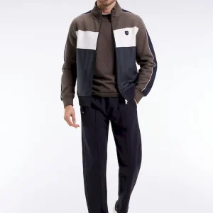 Sweatshirt zippé bimatière en nylon matelassé marron