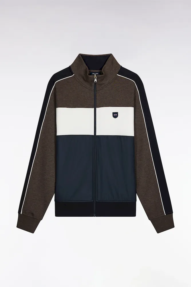 Sweatshirt Zippé Bimatière En Nylon Matelassé Marron