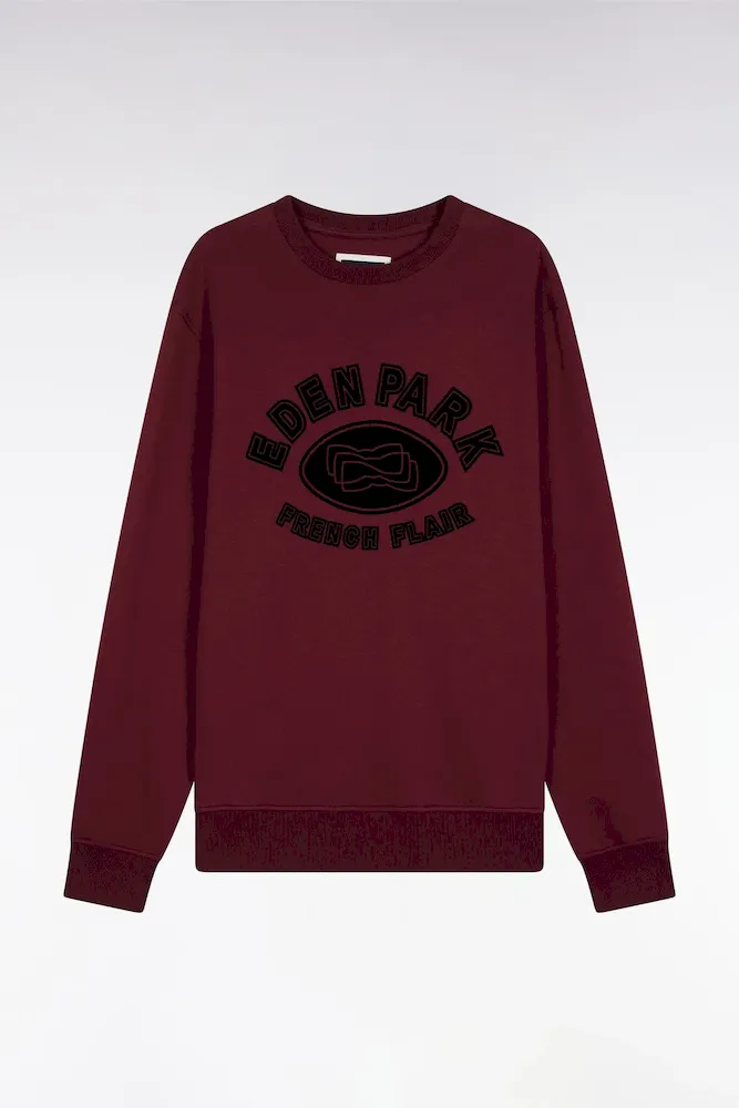 Sweatshirt à Col Rond En Coton Mélangé Bordeaux Coupe Relaxed