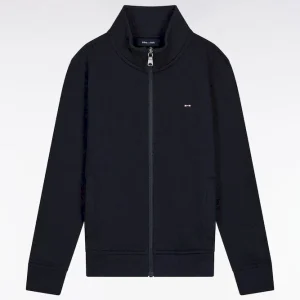 Sweatshirt zippé col montant en molleton coton marine