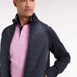 Sweatshirt zippé bimatière marine coupe droite