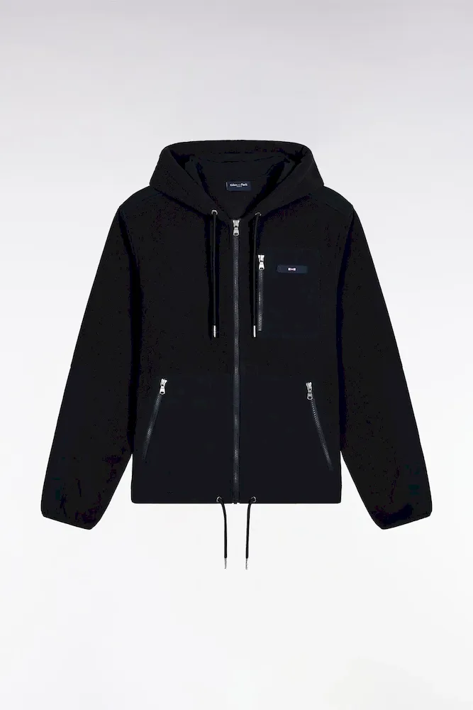 Sweatshirt Zippé à Capuche Bimatière Marine Coupe Droite
