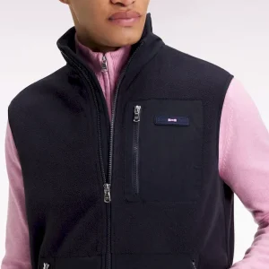 Sweatshirt sans manches zippé à capuche bimatière marine coupe droite