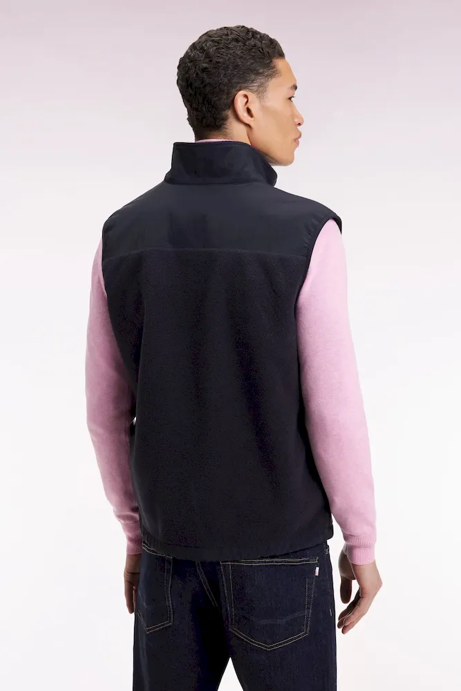 Sweatshirt sans manches zippé à capuche bimatière marine coupe droite – Bild 5