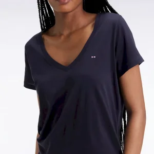 T-shirt à manches courtes en coton Pima marine col V