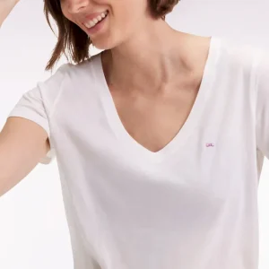 T-shirt à manches courtes en coton Pima blanc col V