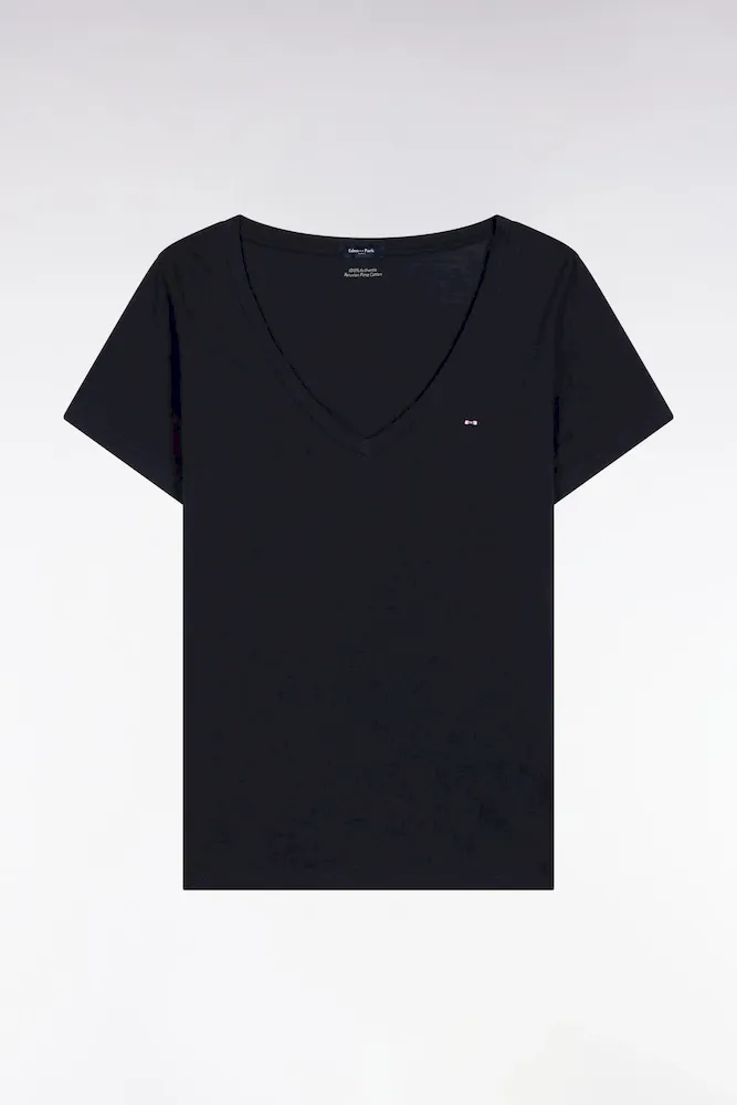 T-shirt à Manches Courtes En Coton Pima Marine Col V