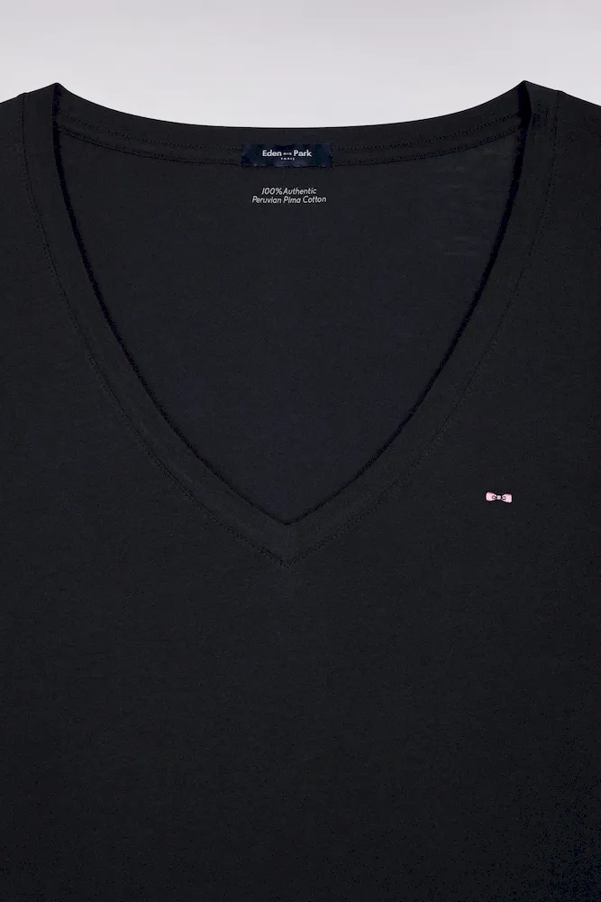 T-shirt à manches courtes en coton Pima marine col V – Bild 6