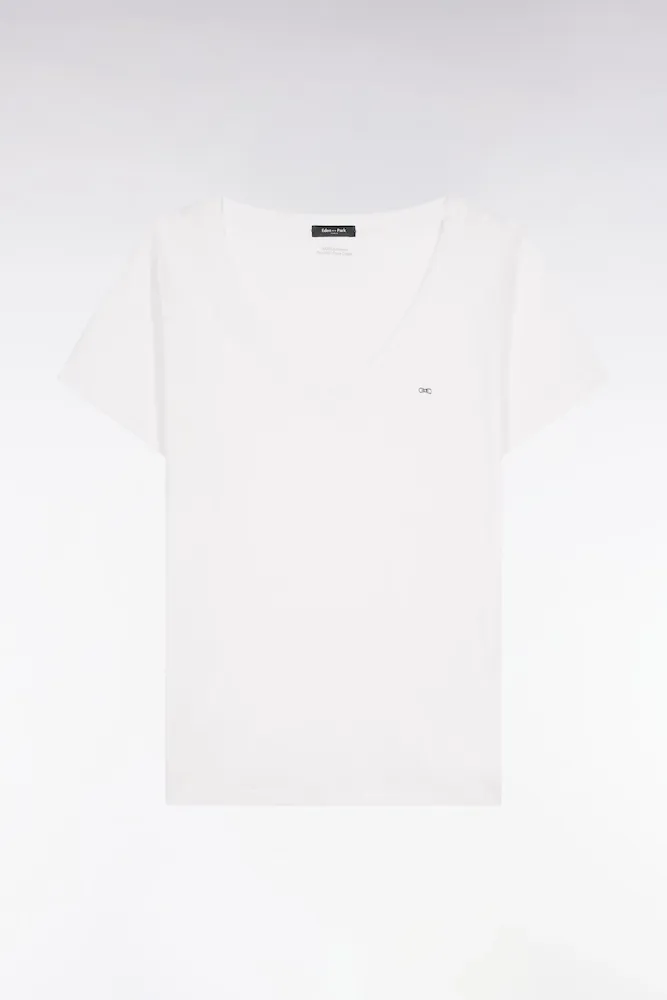 T-shirt à Manches Courtes En Coton Pima Blanc Col V