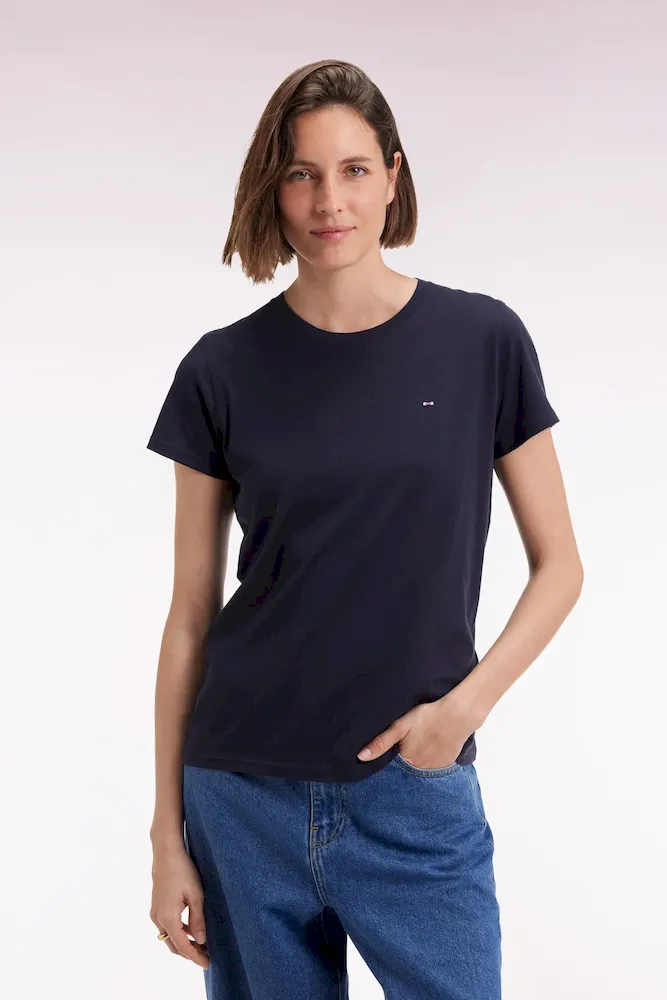 T-shirt à manches courtes en coton Pima marine col rond – Bild 3