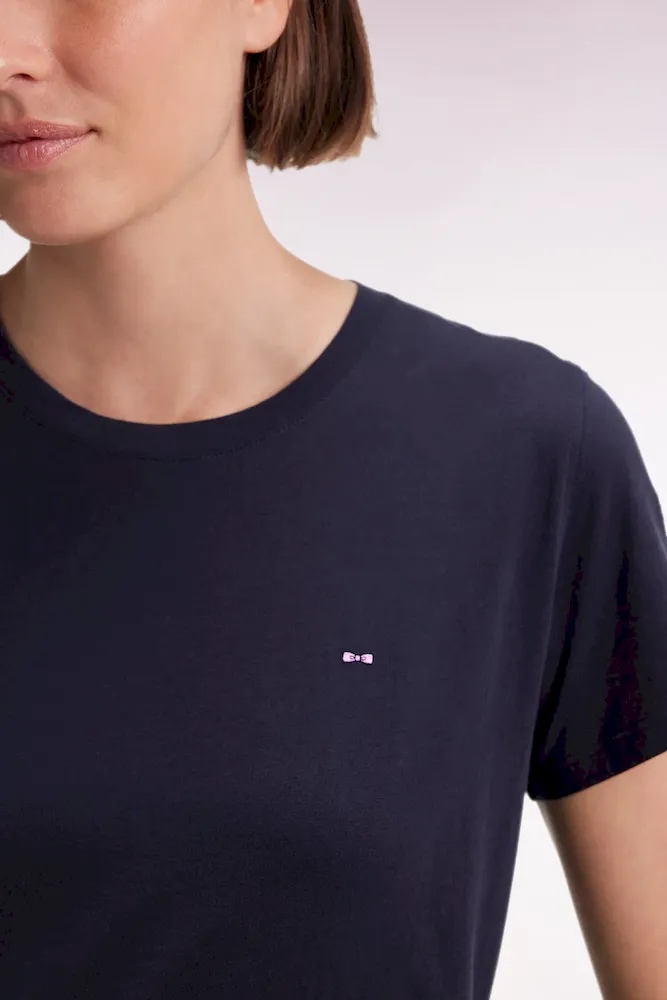 T-shirt à manches courtes en coton Pima marine col rond – Bild 4