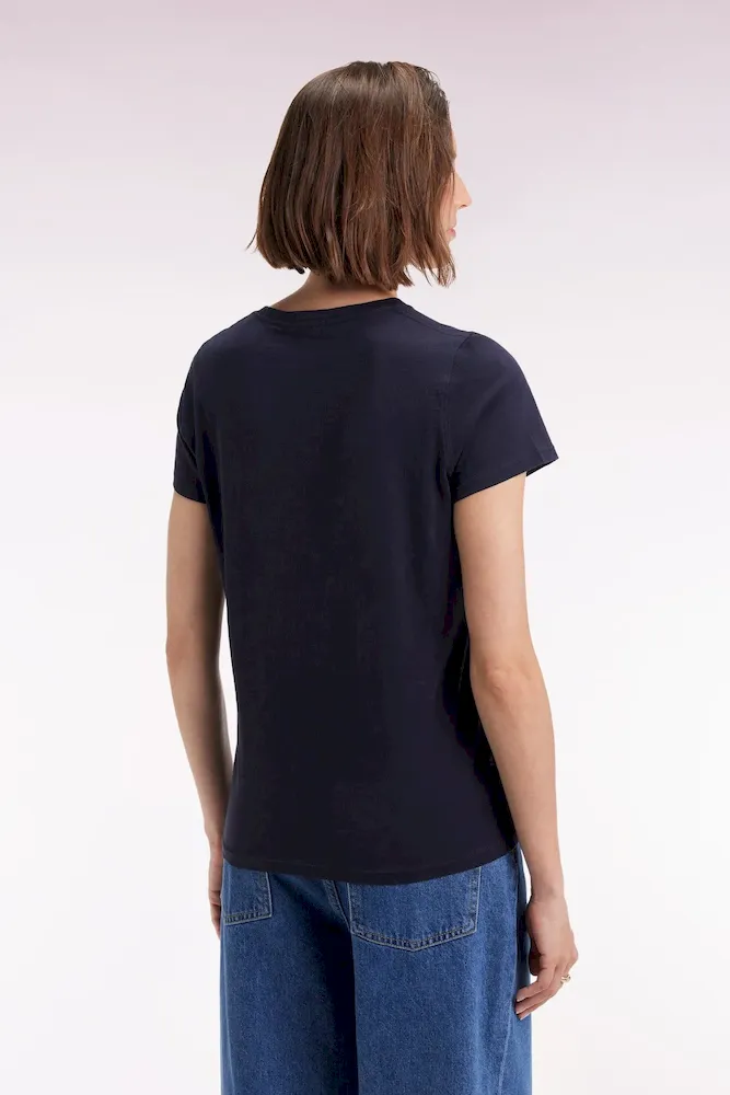T-shirt à manches courtes en coton Pima marine col rond – Bild 5
